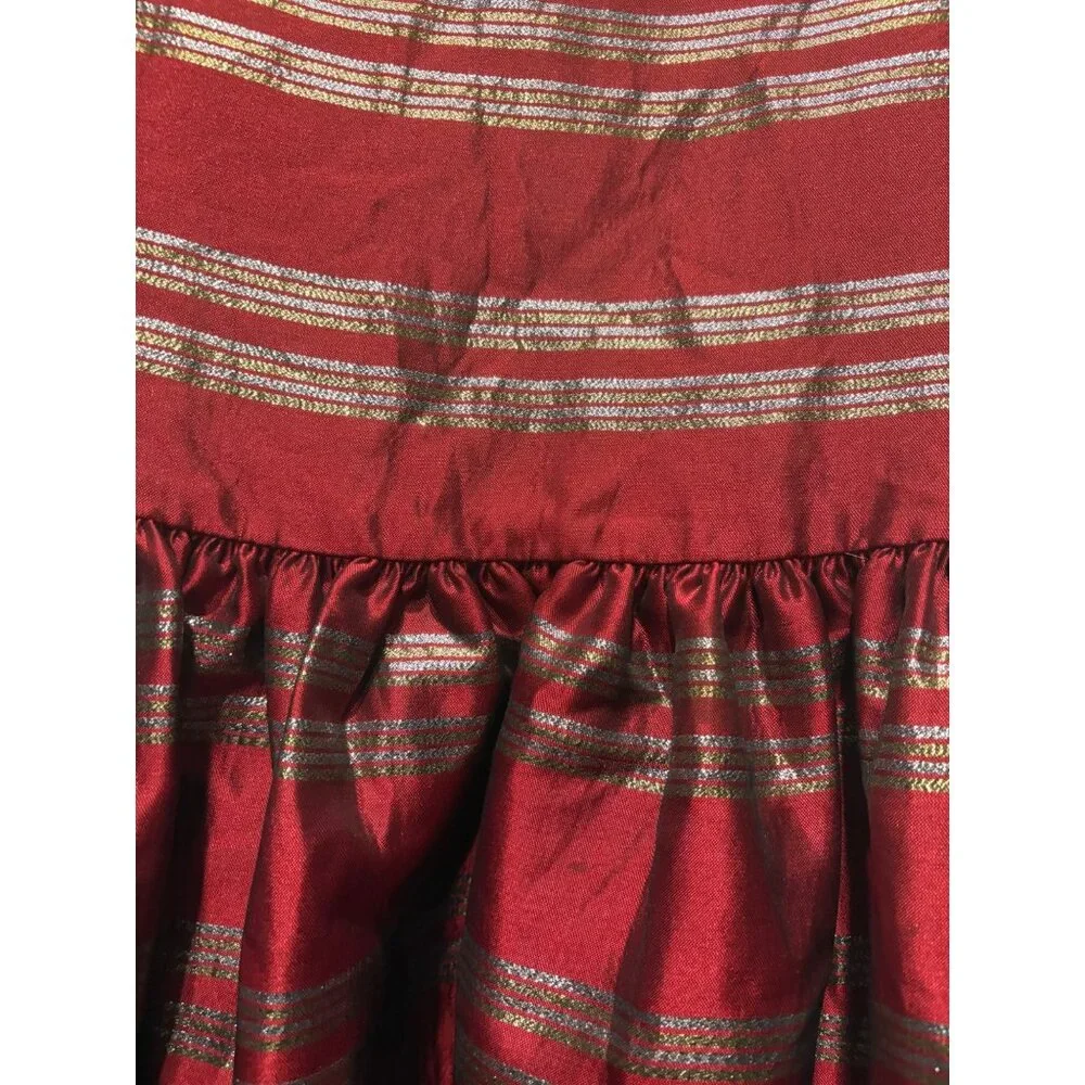 OshKosh Bgosh Girls Red & Gold Striped‎ Holiday Dress Size 12 Polyester/Cotton